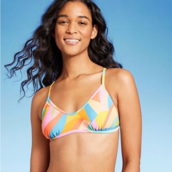 WILD FABLE WOMENS BIKINI TOP MULTICOLOR BRALETTE SCOOP NECK MISSING PADDING - Picture 3 of 5